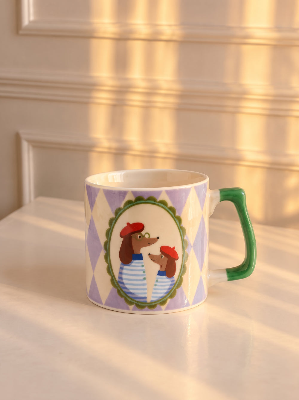 Porcelland | Dachshund Portreli Baklava Desenli Porselen Kupa