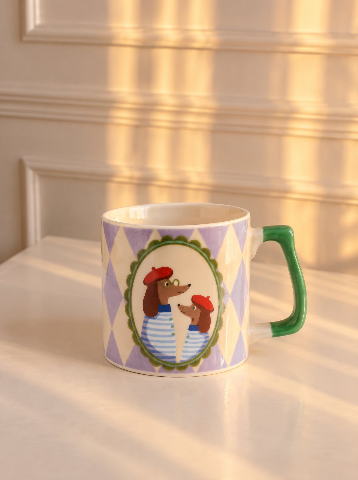 Porcelland | Dachshund Portreli Baklava Desenli Porselen Kupa