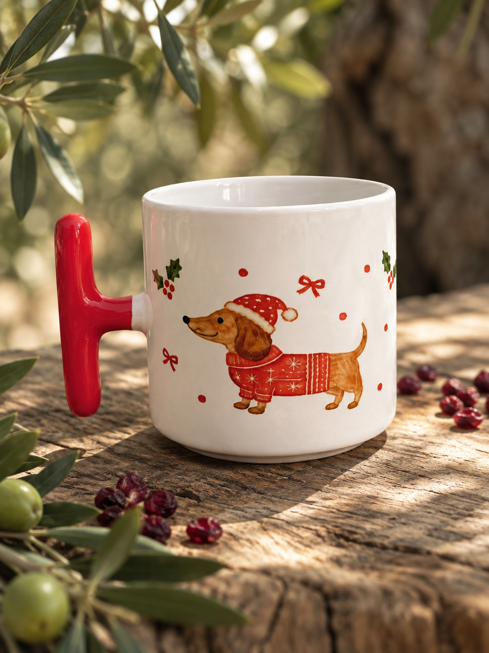 Noel Sosis Köpek Kupa | Yılbaşı Hediyesi Porselen Kupa