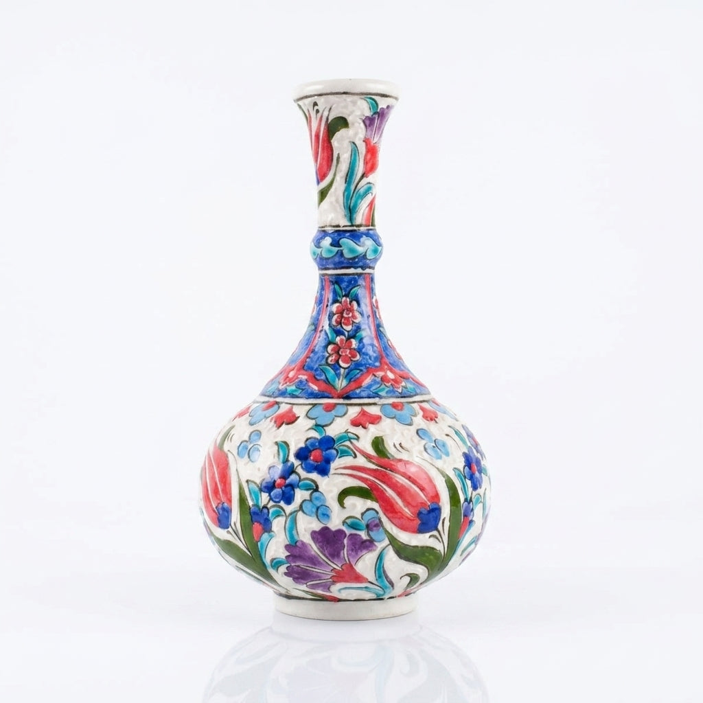 23 cm Çiçek Desenli El Yapımı Seramik Vazo