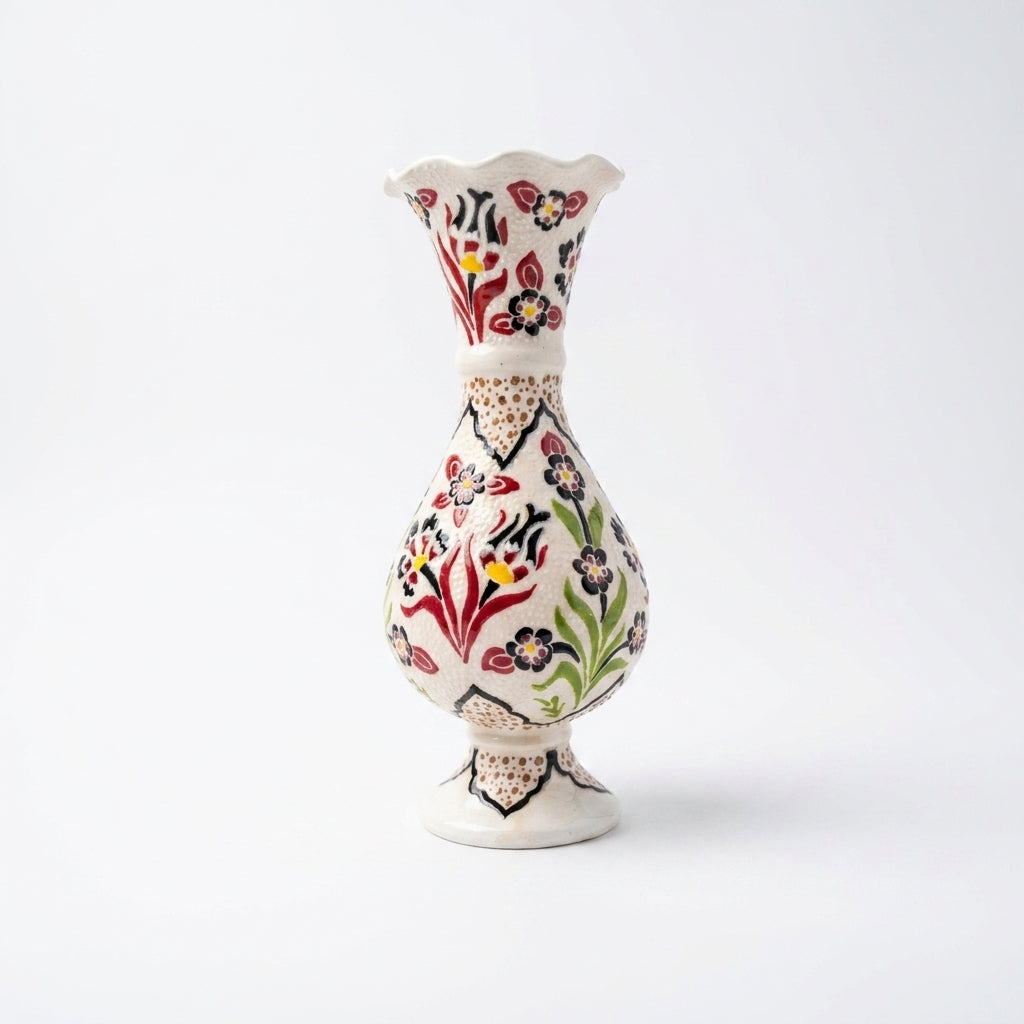 30 cm Çiçek Motifli Çini Desenli Seramik Vazo