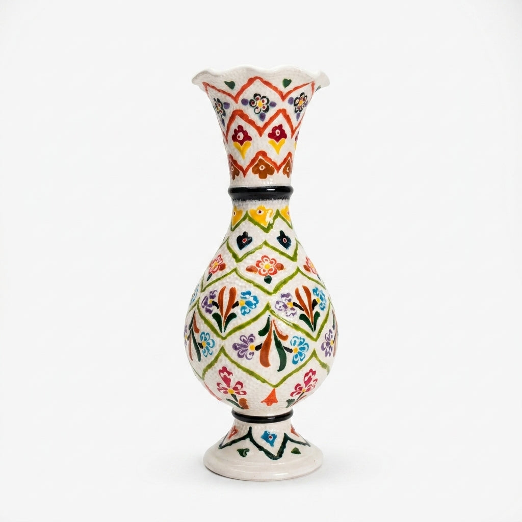 30 cm El Dekoru Çini Desenli Seramik Vazo