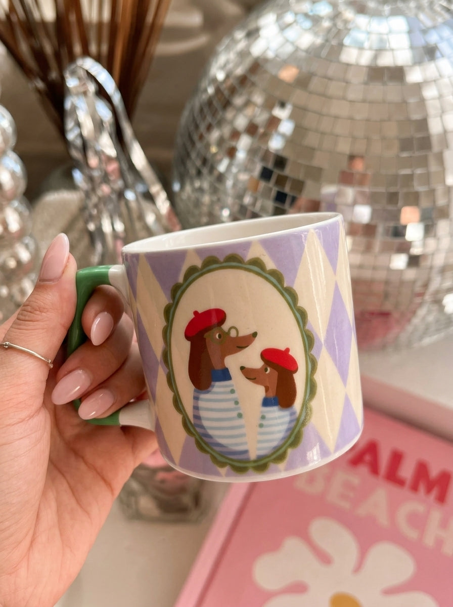Porcelland | Dachshund Portreli Baklava Desenli Porselen Kupa