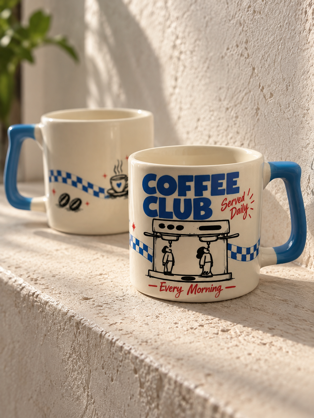 Coffee Club Retro Porselen Kupa – Mavi Kulplu | Porcelland