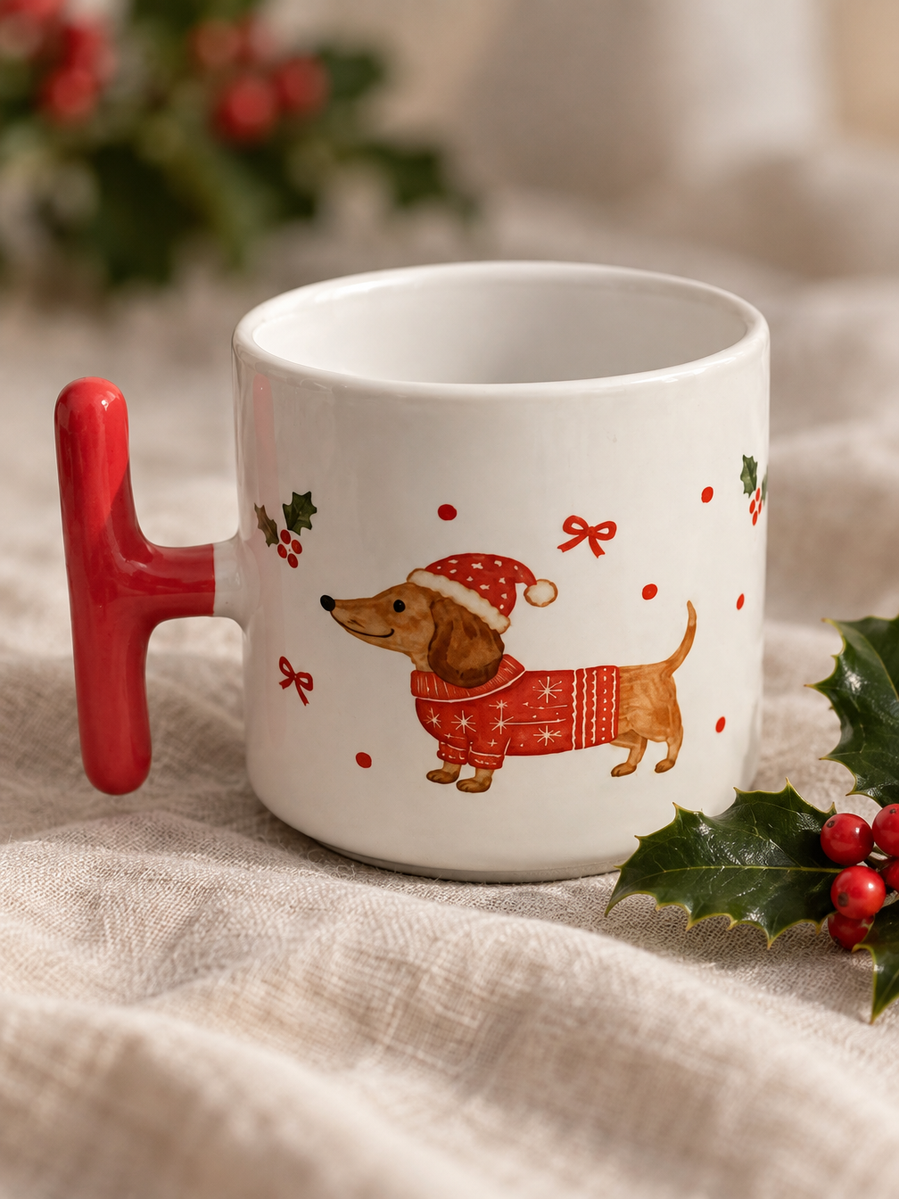 Noel Sosis Köpek Kupa | Yılbaşı Hediyesi Porselen Kupa