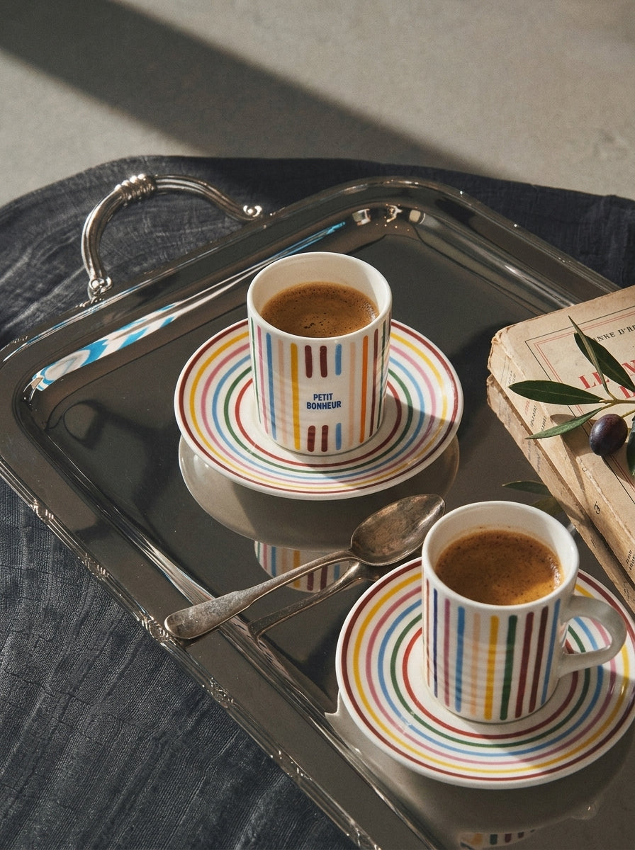 Porcelland | Bonheur Renkli Çizgili Premium 2'li Fincan Takımı