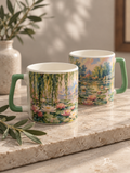 Nilüfer Desenli Seramik Kupa | Monet Esintili Kahve Kupası
