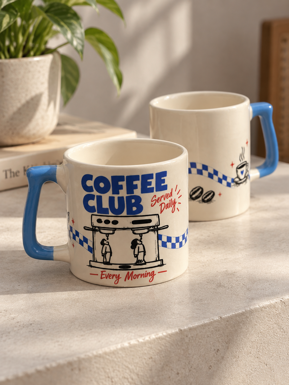 Coffee Club Retro Porselen Kupa – Mavi Kulplu | Porcelland