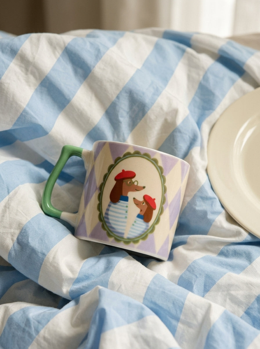 Porcelland | Dachshund Portreli Baklava Desenli Porselen Kupa