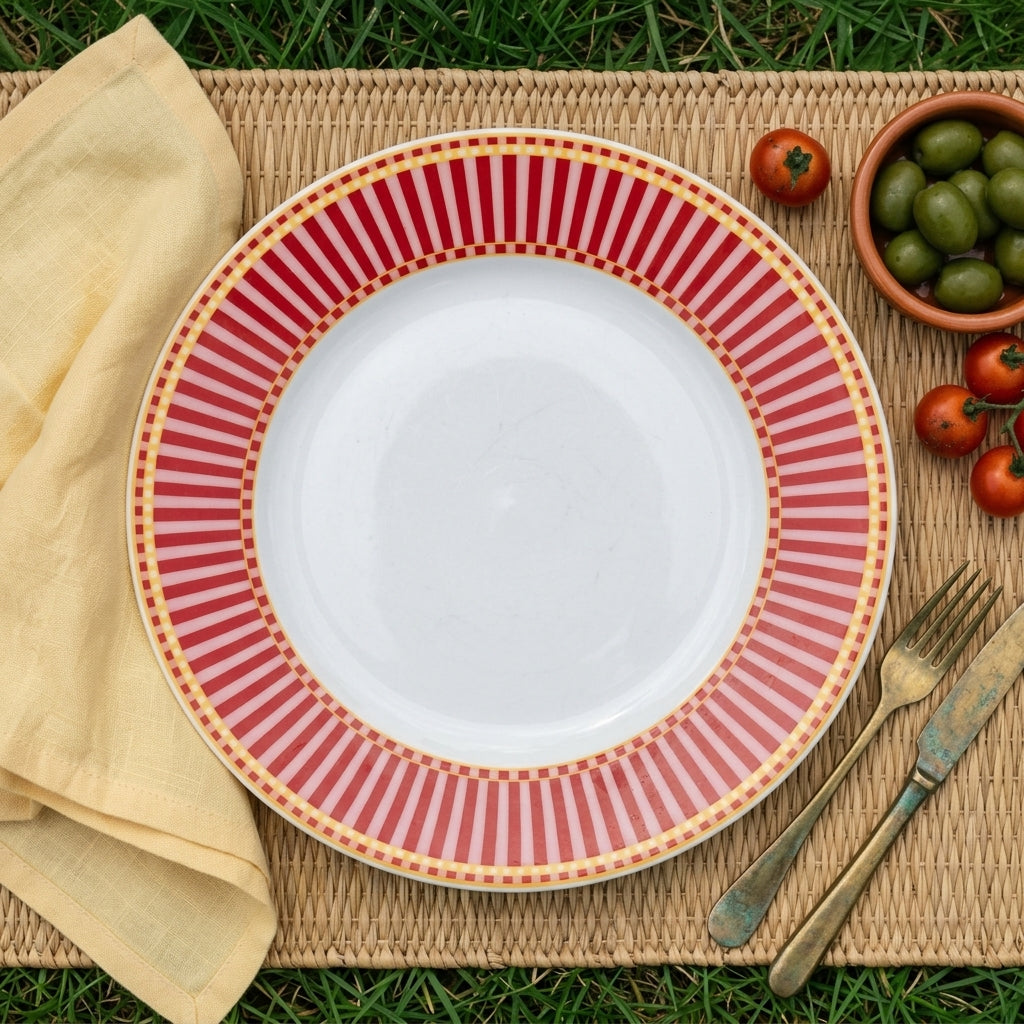 Lune Kırmızı, Pembe ve Gold Detaylı 21 cm Pasta Tabağı | 4’lü Porselen Tatlı Tabağı Seti