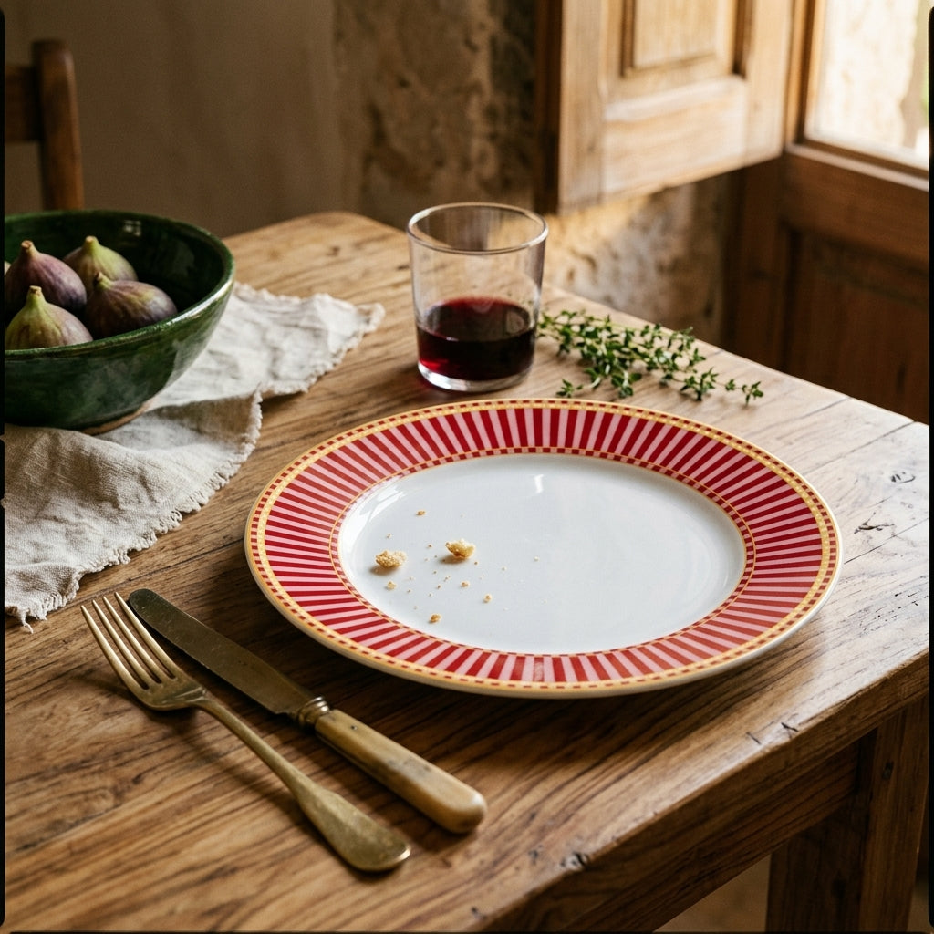 Lune Kırmızı, Pembe ve Gold Detaylı 21 cm Pasta Tabağı | 4’lü Porselen Tatlı Tabağı Seti