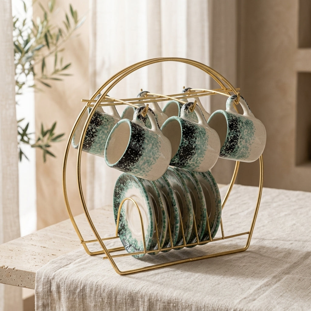 Ebru Model Turkuaz 6'lı Kahve Fincanı