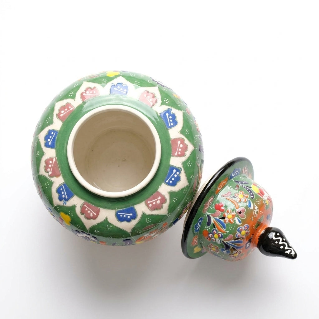 Yeşil Desenli El Yapımı Çini Küp 10 cm