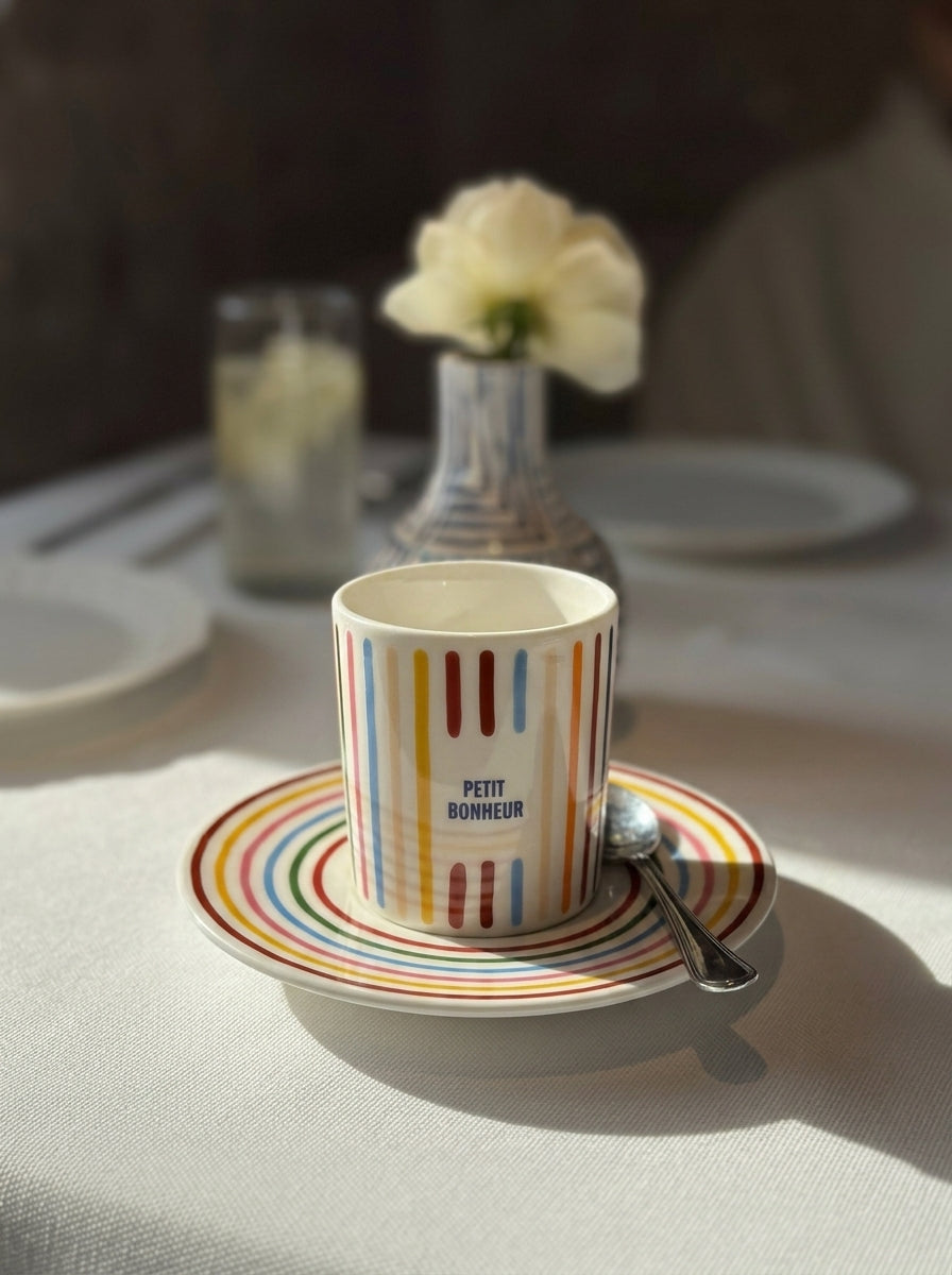 Porcelland | Bonheur Renkli Çizgili Premium 2'li Fincan Takımı