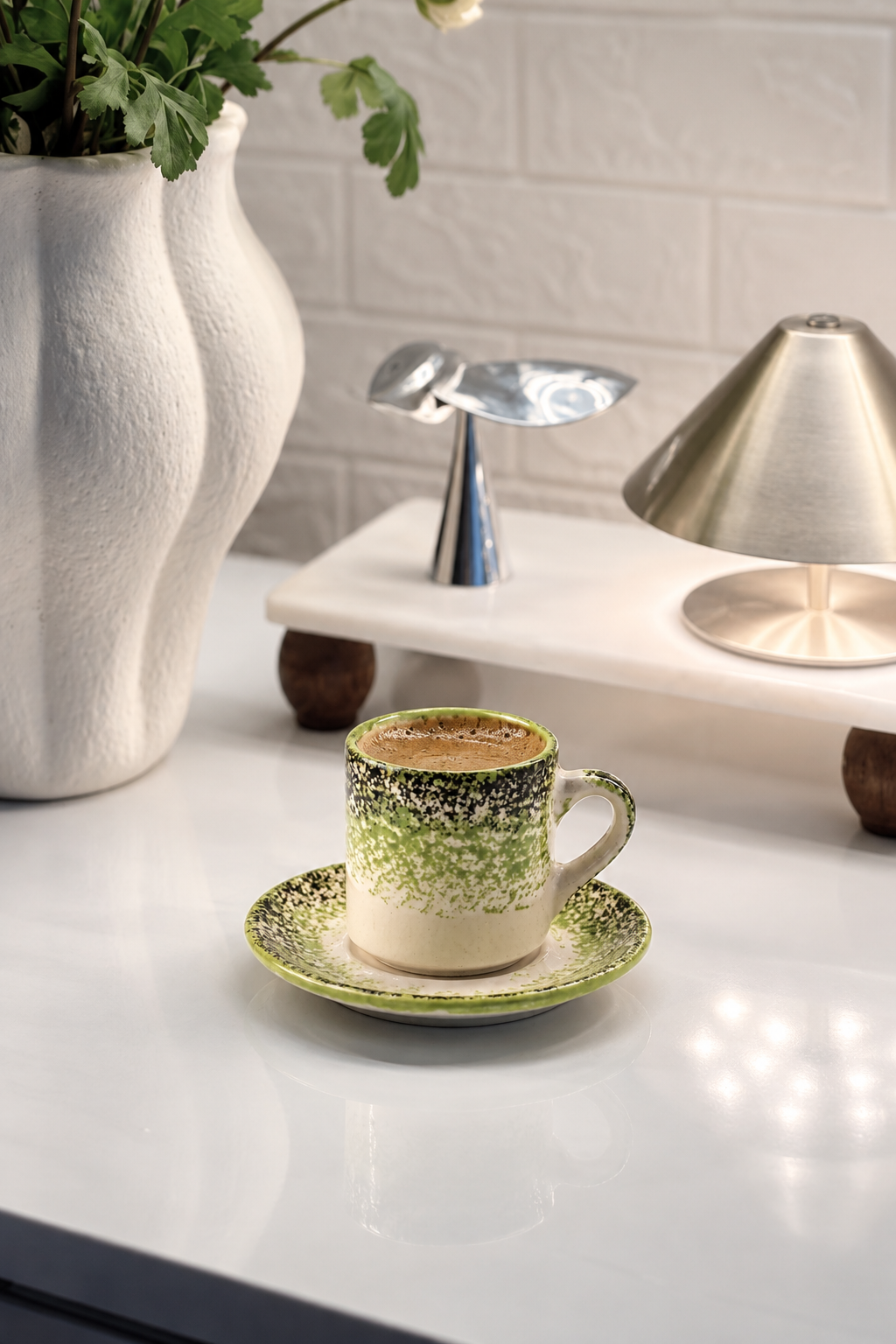 Ebru Model Yeşil 6'lı Kahve Fincanı