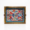 20x25 Cm Kuş ve Lale Desenli Ahşap Kulplu Dekoratif Tepsi