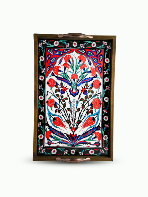 Alternative view of 25X40 Kırmızı Çiçekli Çini Tepsi