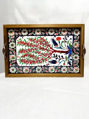 25X40 Hayat Ağacı Çini Tepsi