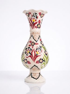 30 cm Çiçek Motifli Çini Desenli Seramik Vazo