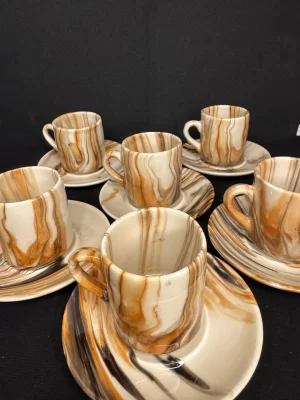 6'lı Çizgi Model Kahverengi Fincan Takımı