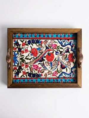 Alternative view of Çini Desenli Kulplu Ahşap Sunum Tepsisi - 20x25 cm