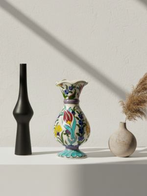 Alternative view of El Yapımı Çiçek Desenli Seramik Vazo 20 cm