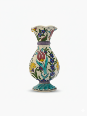 El Yapımı Çiçek Desenli Seramik Vazo 20 cm