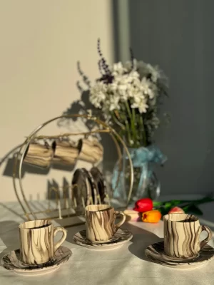 Çizgi Model Kahverengi 6'lı Fincan Takımı