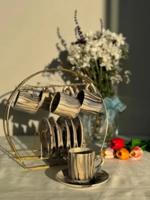 Çizgi Model Mavi 6'lı Kahve Fincanı