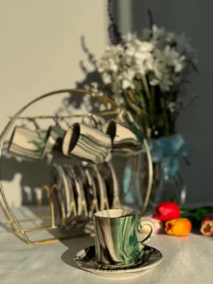 Çizgi Model Yeşil 6'lı Fincan Takımı