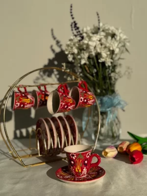 Dantel Model Kırmızı 6'lı Kahve Fincanı