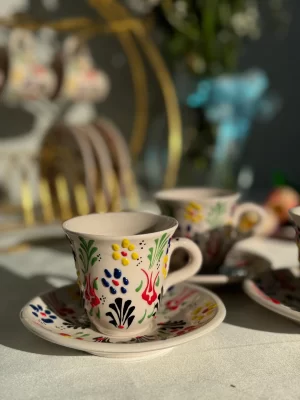 Dantel Model Renkli 6'lı Kahve Fincanı