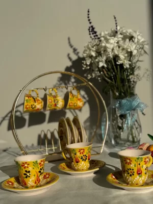 Dantel Model Sarı 6'lı Kahve Fincanı