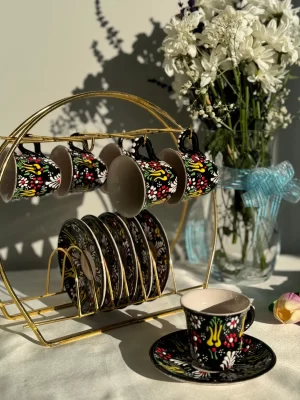 Dantel Model Siyah 6'lı Kahve Fincanı