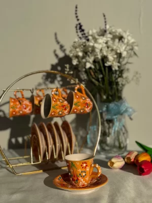 Dantel Model Turuncu 6'lı Kahve Fincanı