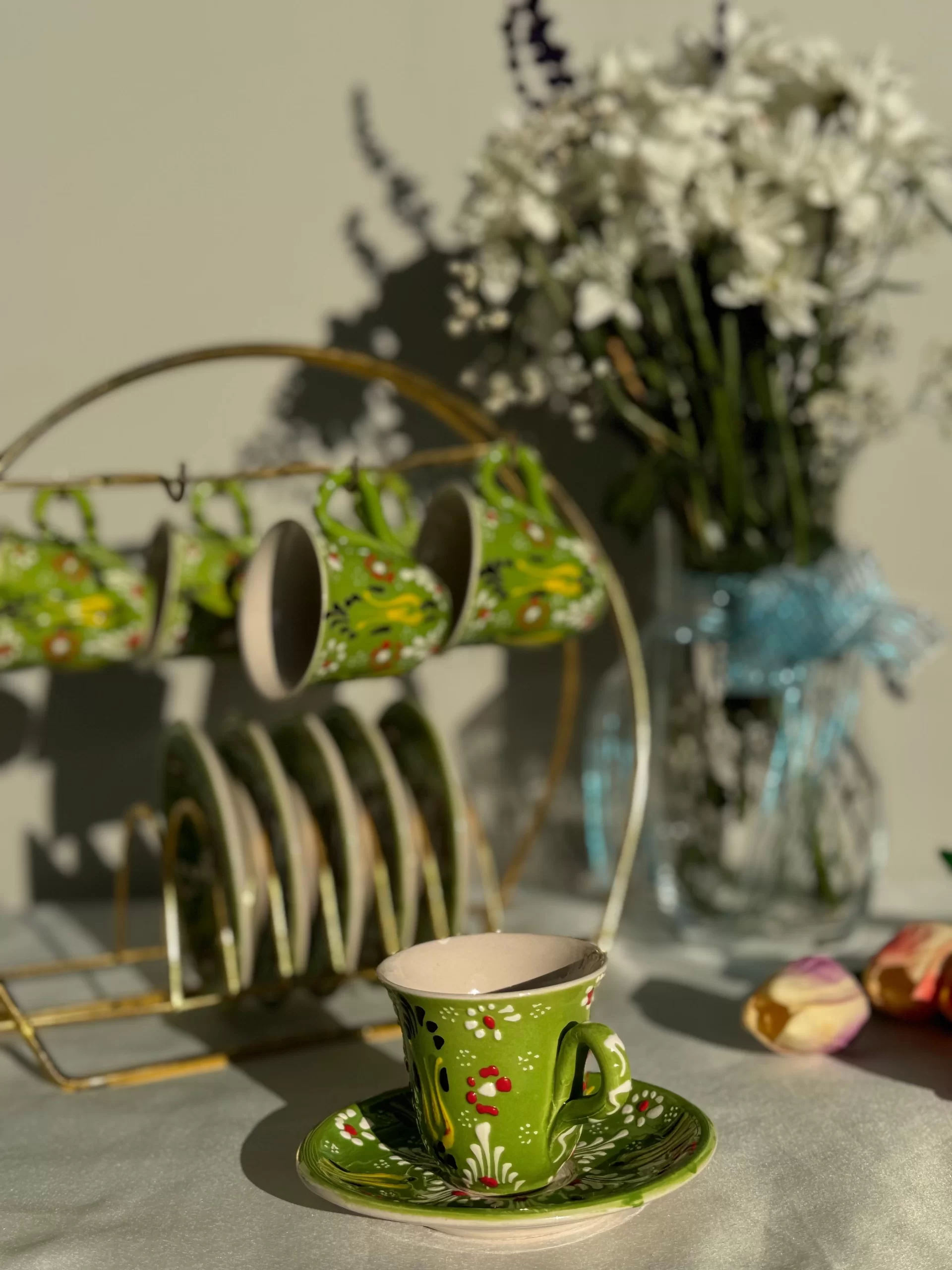 Dantel Model Yeşil 6'lı Kahve Fincanı