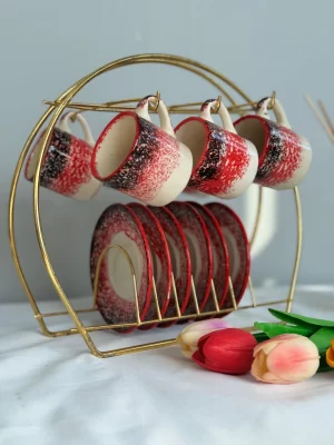 Alternative view of Ebru Model Kırmızı 6'lı Kahve Fincanı