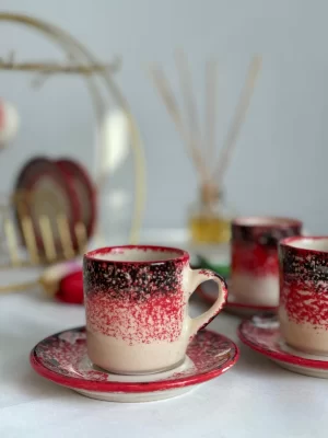 Ebru Model Kırmızı 6'lı Kahve Fincanı