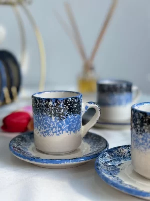 Ebru Model Mavi 6'lı Kahve Fincanı