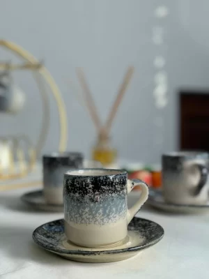 Ebru Model Mavi Ton 6'lı Kahve Fincanı