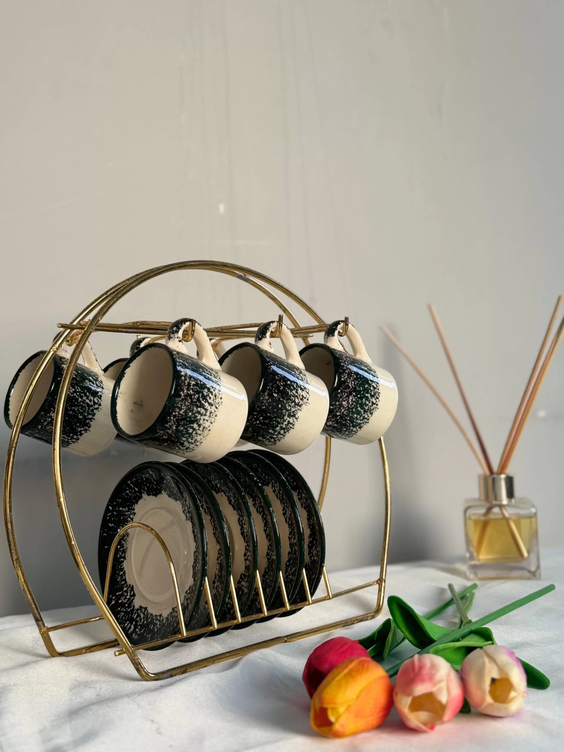 Ebru Model Koyu Yeşil 6'lı Kahve Fincanı - Görsel 2