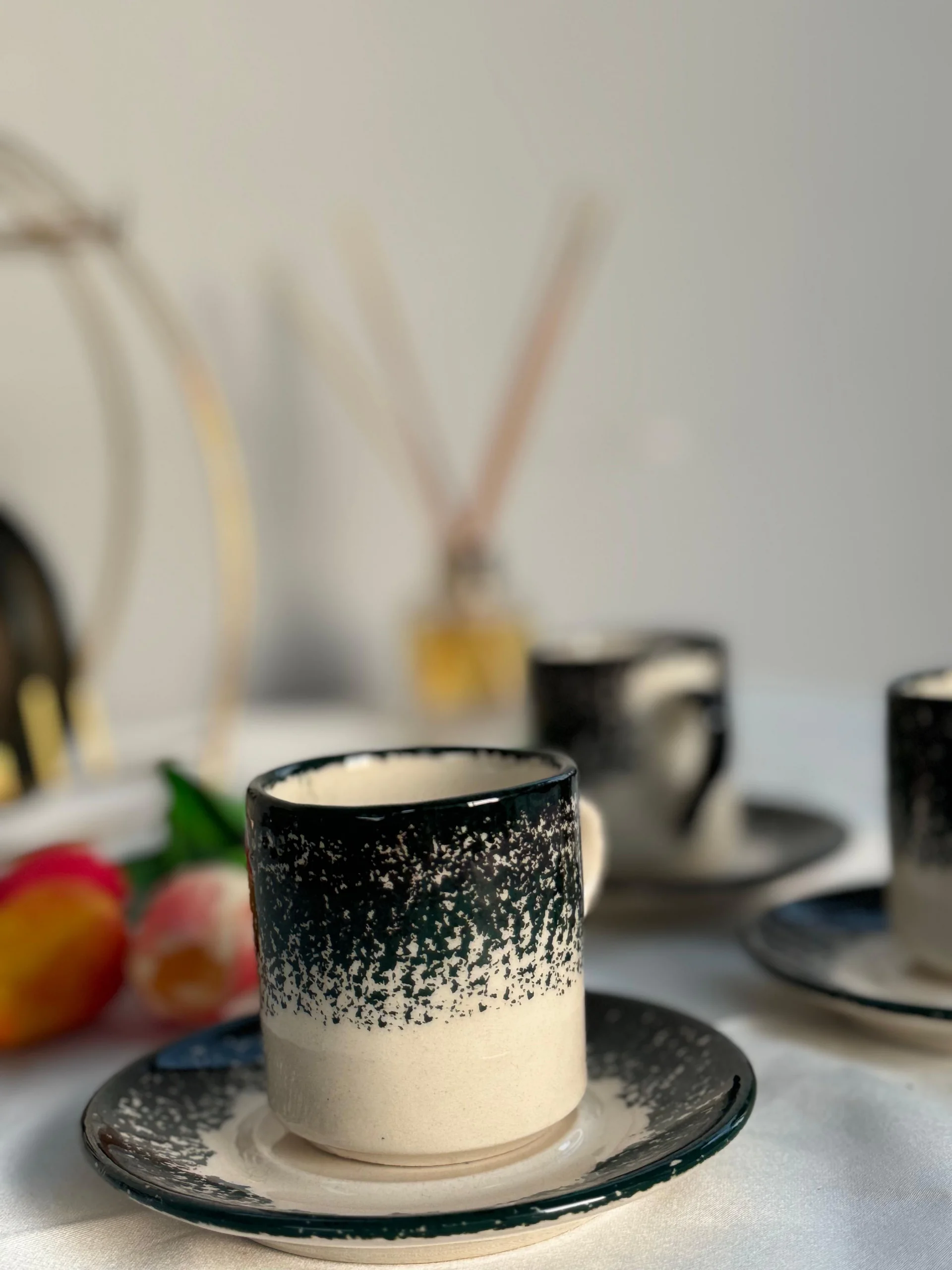 Ebru Model Koyu Yeşil 6'lı Kahve Fincanı