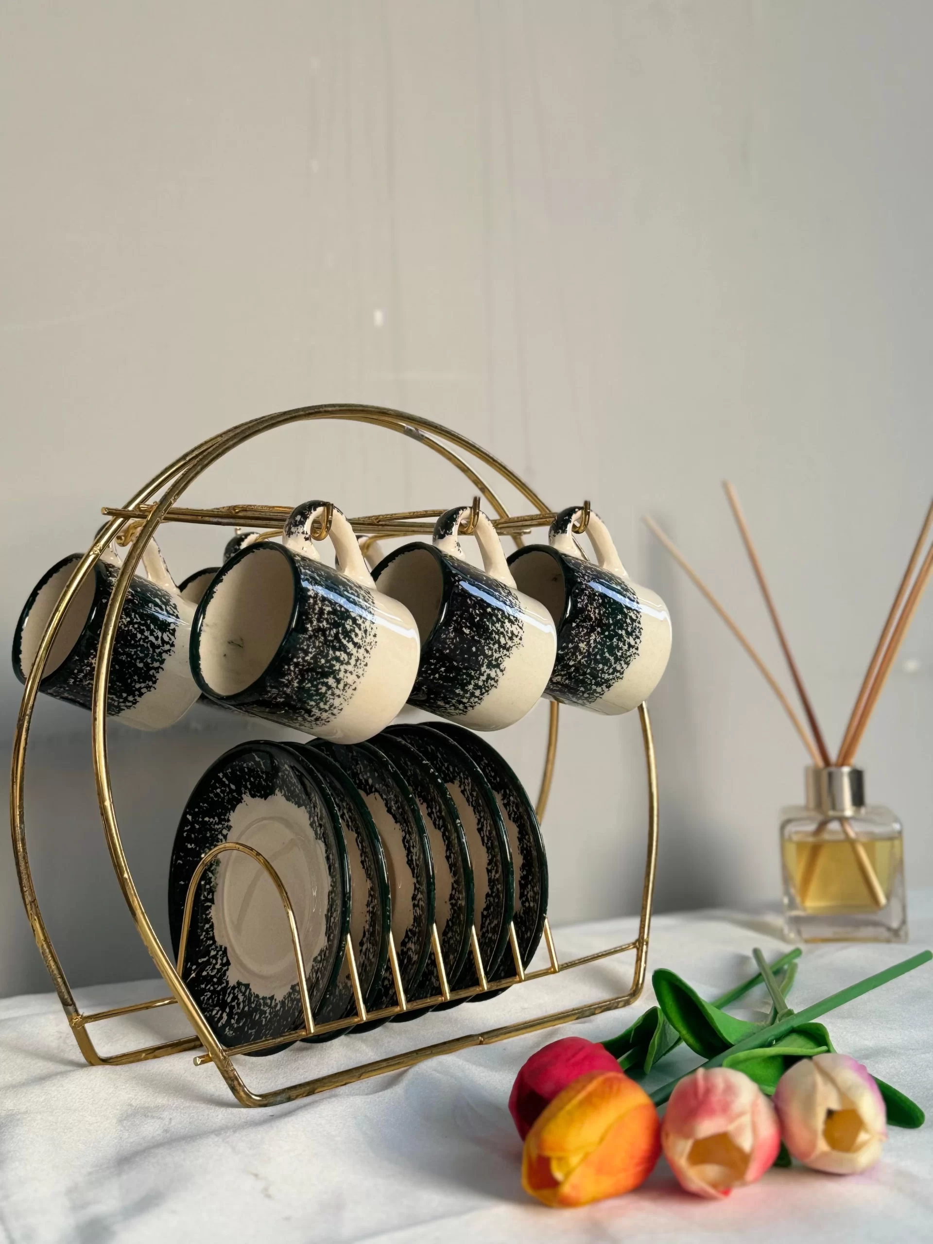 Ebru Model Koyu Yeşil 6'lı Kahve Fincanı - Görsel 3