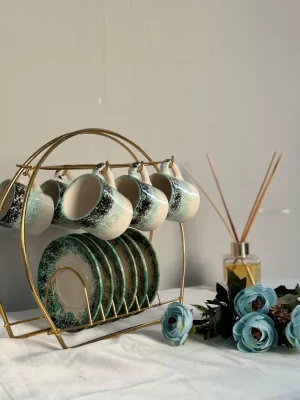 Alternative view of Ebru Model Turkuaz 6'lı Kahve Fincanı