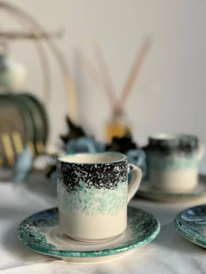 Ebru Model Turkuaz 6'lı Kahve Fincanı