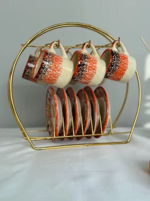 Alternative view of Ebru Model Turuncu 6'lı Kahve Fincanı