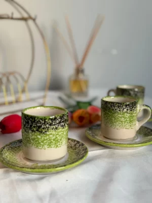 Ebru Model Yeşil 6'lı Kahve Fincanı