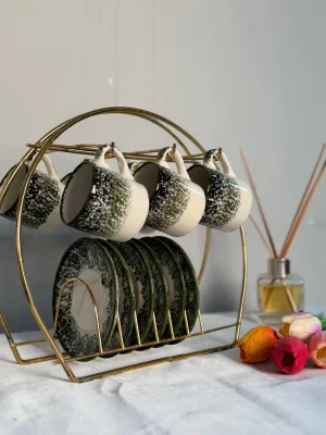 Alternative view of Ebru Model Yeşil Tonu 6'lı Kahve Fincanı