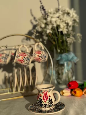 Kazan Model 6'lı Kırmızı Renkli Kahve Fincanı