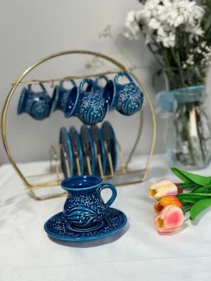 Kazan Model Mavi 6'lı Kahve Fincanı